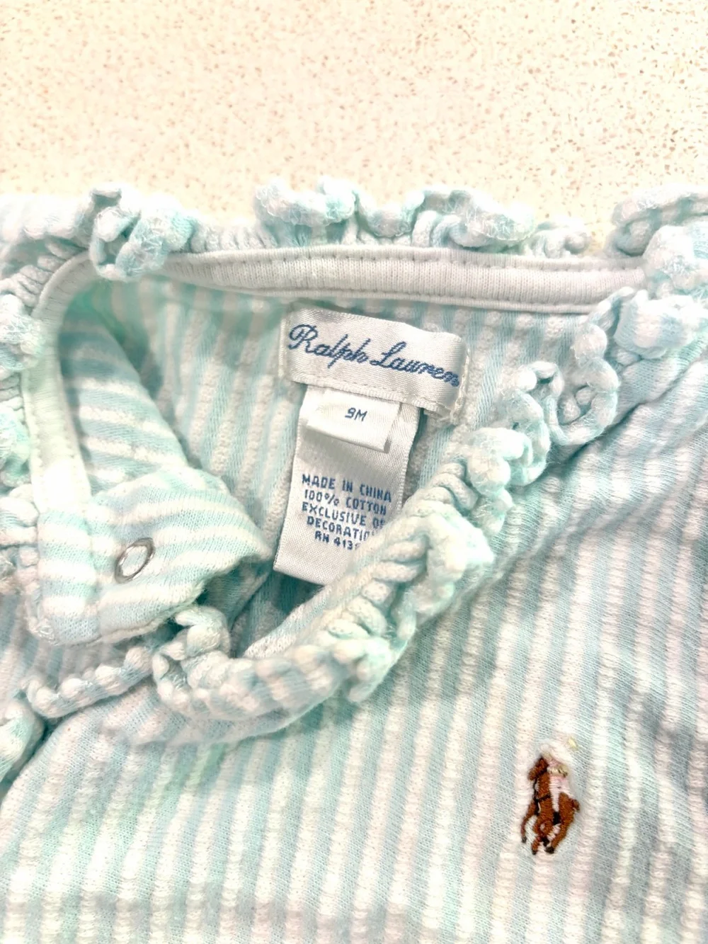 Ralph Lauren Mint and White Striped Infant Sleep Sack